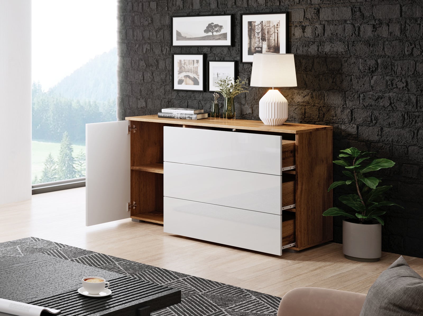 MINIO Parma dressoir wit en wotan eikenhout B/D/H: 110 x 39,5 x 68 cm