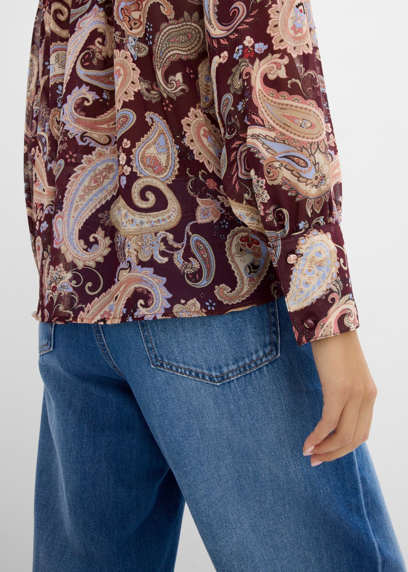 Chiffonbluse BONPRIX, Damen, Gr. 44, bunt (weinrot paisley), Obermaterial: 100% Polyester, festlich, loose fit, Blusen Chiffonbluse, mit Paisley Design, Loose Fit, festlich weinrot paisley 44