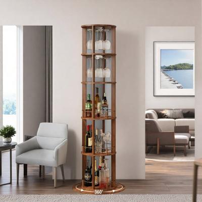 ZWYO HOSIMU "73"" Freestanding 360° Rotating Design Tall Wine Bar Sideboard Cabinet with 3-Tier Storage Shelf and Stable Base for Living Room"