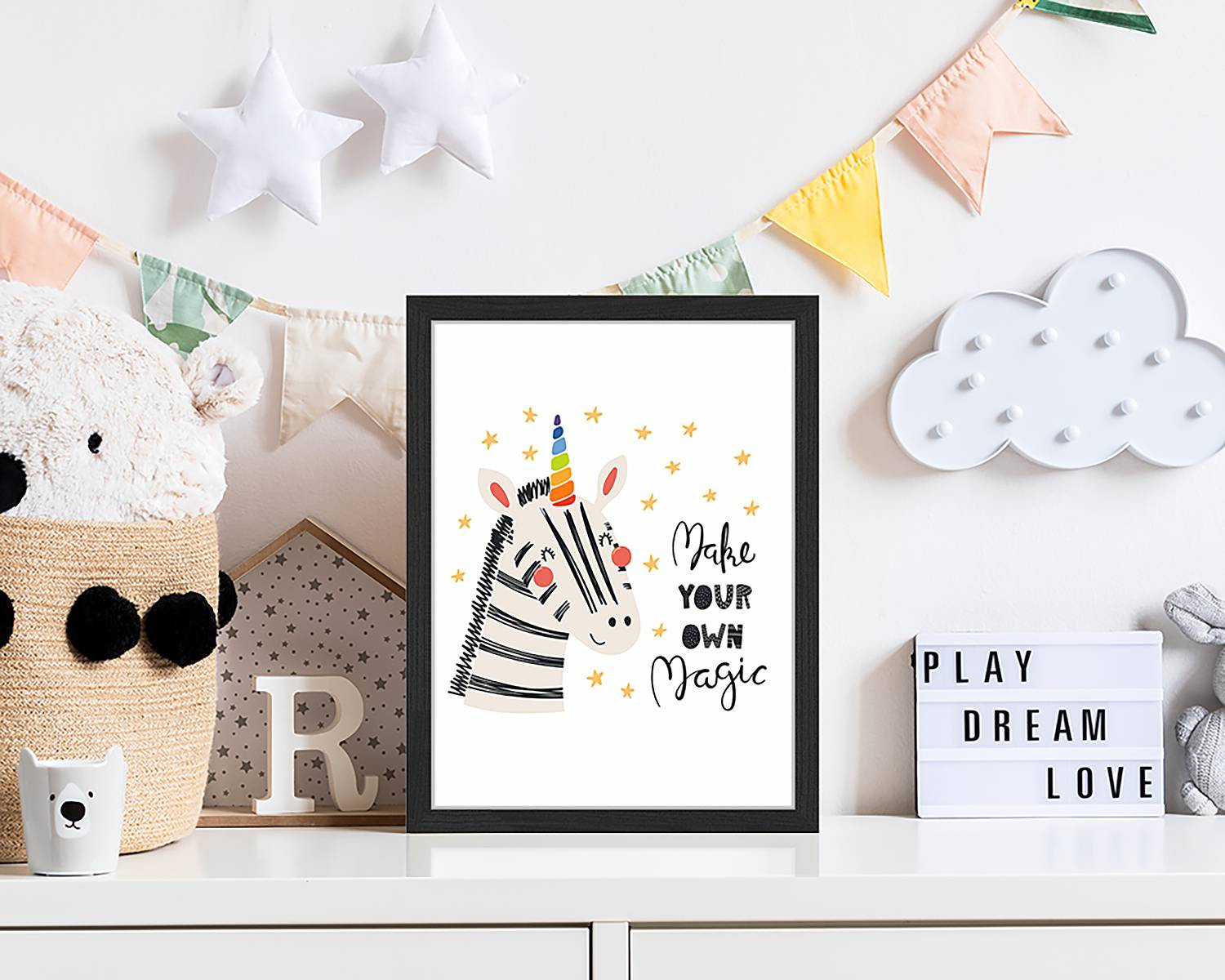 home24 Make Your Own Magic abstracte wanddecoratie met typografie, multicolor, 33 x 43 cm
