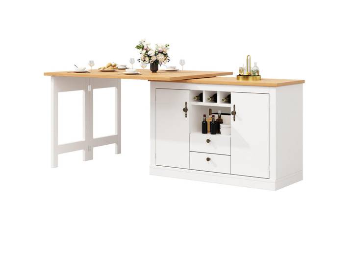 Modfu Kücheninsel aus MDF 120-180x40x76cm in Weiß mit Auszug, 40x76x180 cm, Küchen, Küchenmöbel, Kücheninseln