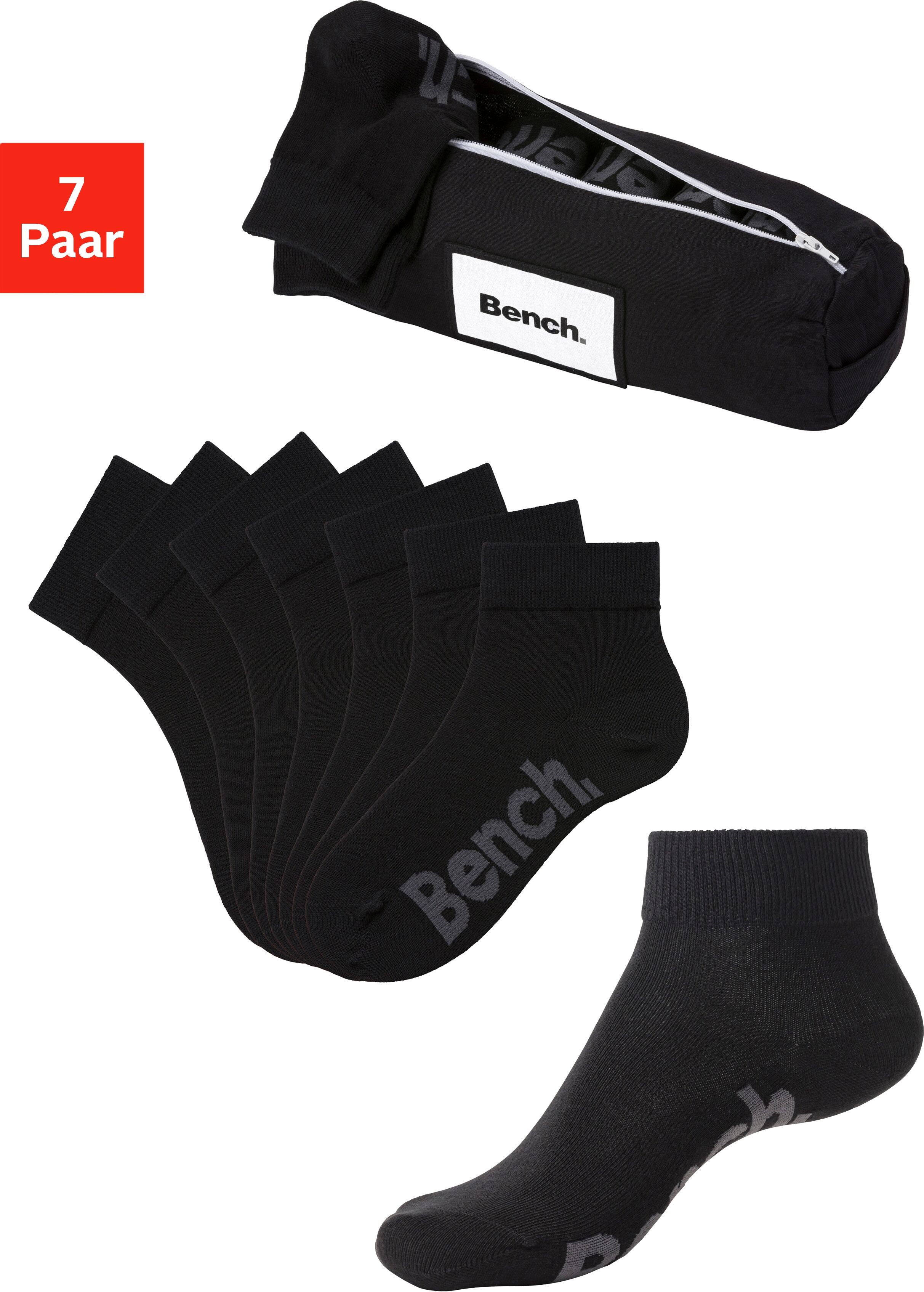 Kurzsocken BENCH. "Herren Kurzsocken, Halbhohe Basic Socken", Herren, Gr. 39-42, schwarz (7x schwarz), Baumwollmischung, unifarben, elastisch, Socken Kurzsocken, in ansprechendem Mäppchen mit Reissverschluss 7x schwarz 39-42