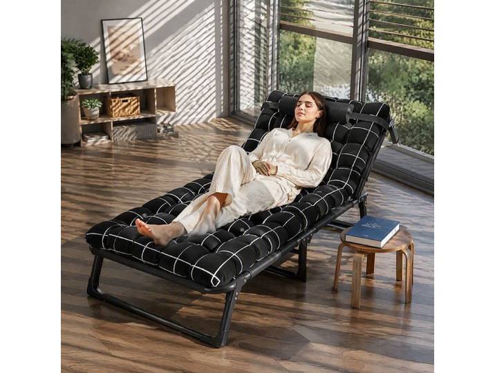 Lit pliant 1 personne - FLASIDU - 190x75cm - 4 positions réglables - Matelas en Faux Coton - Réglable 4 Positions-ergonomique-Noir