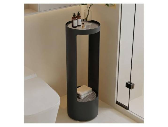 2-stufiges Metallregal,schmaler Aufbewahrungsständer Badezimmerhandtücher Mit Sensor-Lichtleiste und gehärtetem Glas, schmaler Boden-Organizer for Küchenwäsche(Black,30x30x90cm)