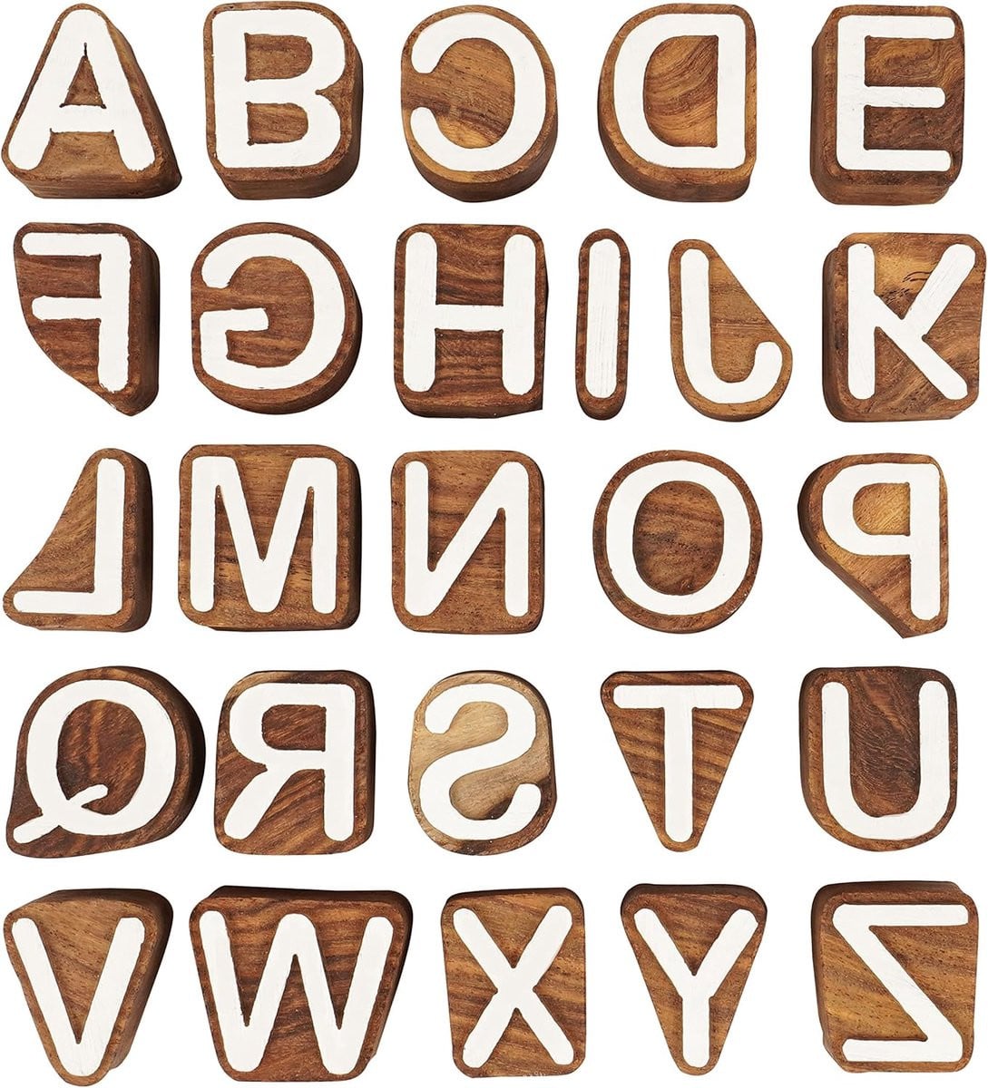 Houten Alfabet Stempels voor Textiel Decoratie - Handgesneden Letter Blokken - 5 cm