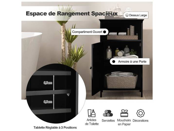 GIANTEX Armoire de Rangement pour Salle de Bain avec Étagère Réglable (Noir)