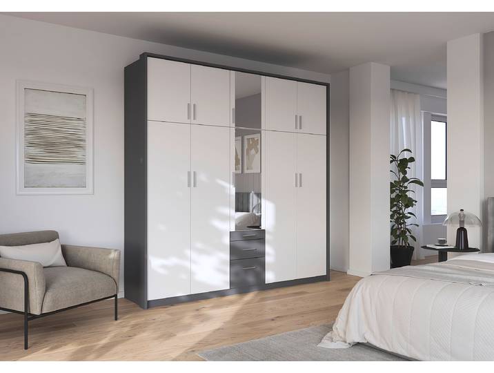 Drehtürenschrank Hildesheim Passepartout 230cm Grau/Weiß/Alpinweiß/Graumetallic mit Spiegeltür/-en