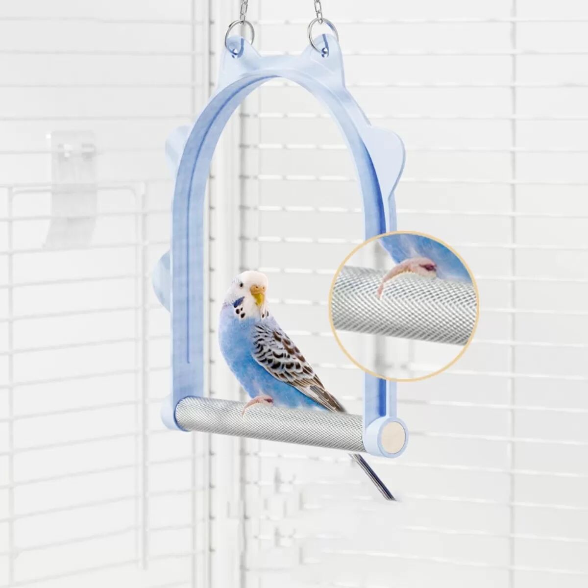 INF Hängende Vogelschaukel Papageienstange - Beißfeste & sichere Käfigzubehör Blau