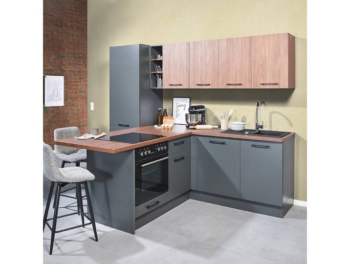 Küchenzeile Joyel 265cm Grau/Graphit Elektrogeräte Premium