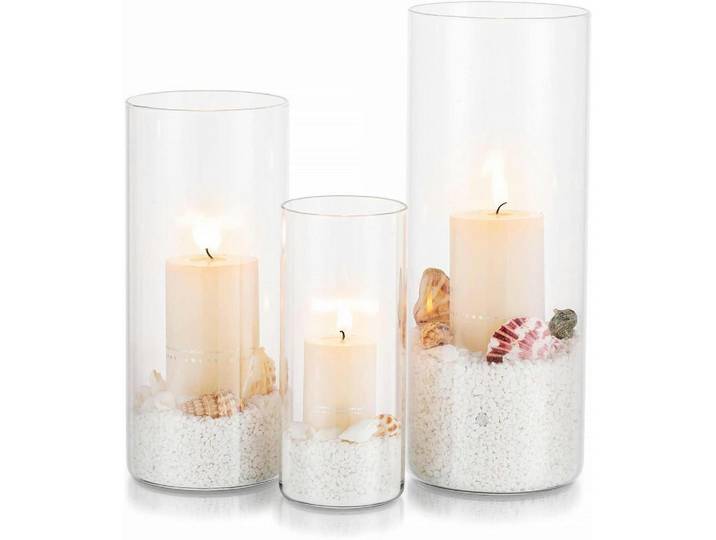 Windlicht 3-teiliges Set Glaszylinder modern, Transparent, 19.8 cm, Dekoration, Kerzen & Kerzenhalter, Teelichthalter