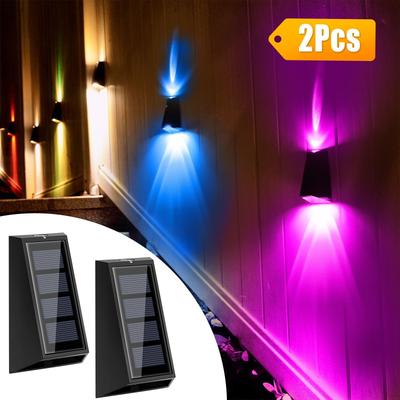 Outdoor Solar Garden Lights Solar Colorful Wall Light, RGB 7 Color Changing, Waterproof Yard & Garden Lamp For Stairs, Fences, Patio 2 pcs