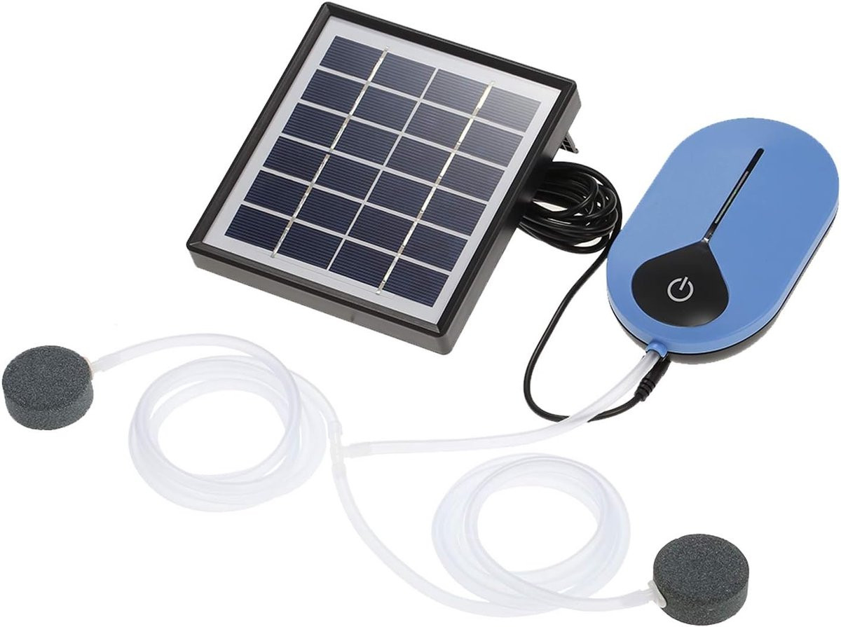 Solar vijverbeluchter 1,5W met 3600 mAh accu, 6V plug-in luchtpomp voor vijver en aquarium, blauw