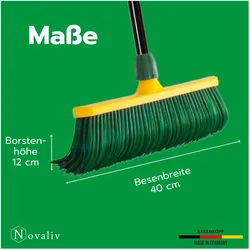 Novaliv Premium Krallenbesen mit Stiel 40cm inkl. Kehrgarnitur Outdoor, Spezialbesen gebogenen Borst, Reinigungsutensil, Grün, Gelb