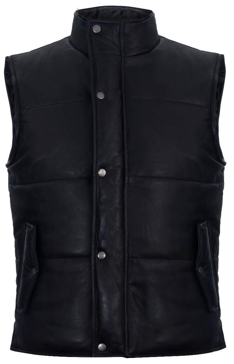 Puffer-Wärmeweste, ärmellose, gepolsterte Lederjacke