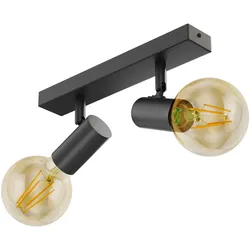 ledscom.de E27 Vintage Decken-Leuchte FARE, Retro, schwarz, schwenkbar, 2-flammig + LED Lampen gold max. je 818lm extra-warmweiß 3-Stufen Dimmen