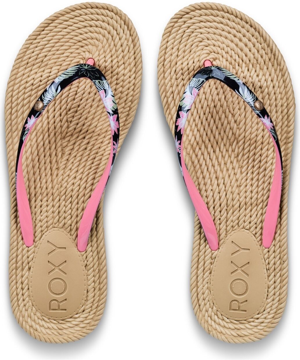 Sandale ROXY "South Beach", Damen, Gr. 8(38), beige (schwarz, pink), Obermaterial: 98% synthetisches Tr/ 2% Metall, Futter: 100% synthetisches Tr, Laufsohle: 100% Schwammgummi., Schuhe Sandale