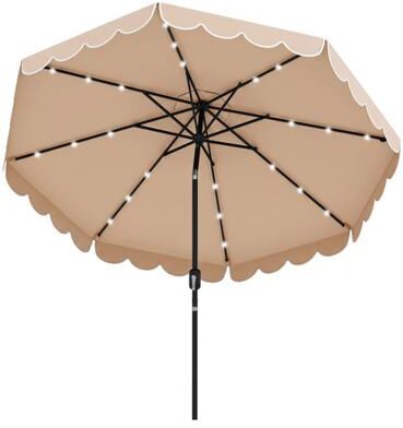 Costway 9.3 Feet Solar Patio Umbrella with 24 LED Lights Vented Top and Ruffles-Beige