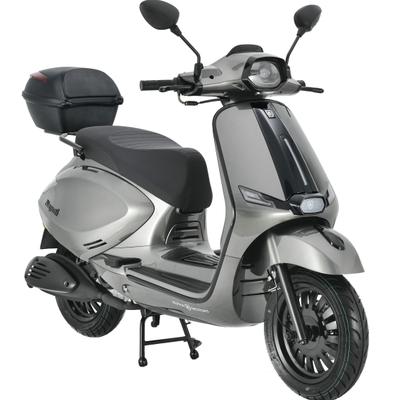 Motorroller ALPHA MOTORS "Napoli 50 ccm 45 km/h EURO 5 (mit/ohne Topcase)", silber (silberfarben, schwarz, schwarz), Motorroller, mit Topcase, 45 km/h, B:72cm H:117cm L:182cm