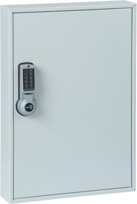 Schlüsselschrank ELO, mit 30 Haken, mit gesicherten Haken, Elektroschloss inkl. 9 V Blockbatterie, lichtgrau RAL 7035