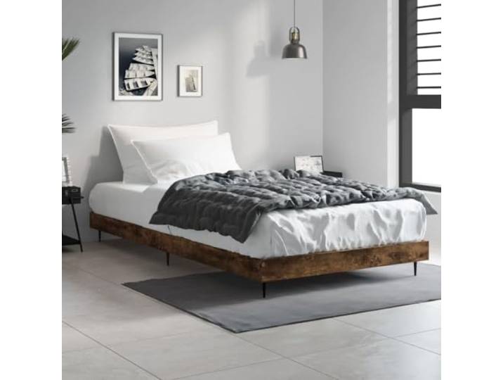 YUOTYRKTEJRSG Holzwerkstoff Stabil Stabil? Bitte verbesserte Version unten Bettgestell ohne Matratze Räuchereiche 90x190 cm Holzwerkstoff mit Metallbeinen stabil Stabile Lattenroste Modernes Design