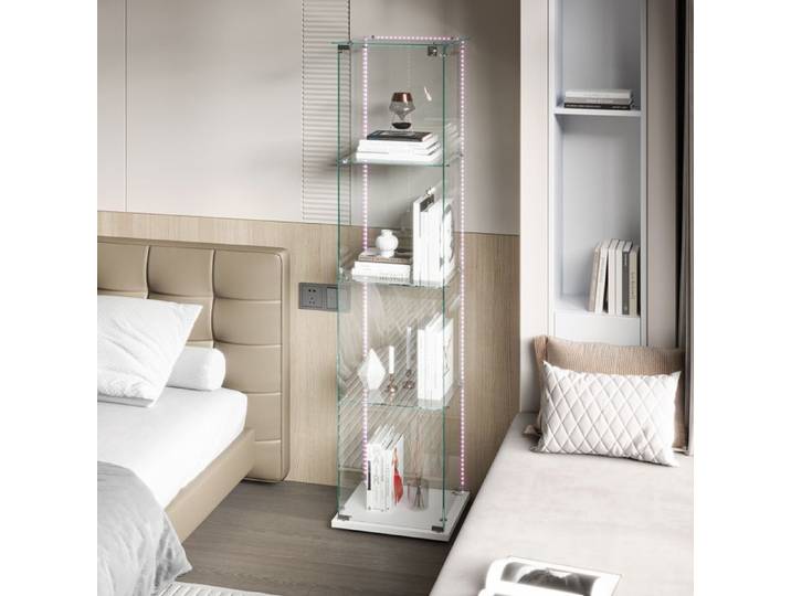 Vitrine en Verre avec Led Meuble Vitrine en Verre Armoire Vitrine Salon Vitrine Meuble 4 éTages 1 Portes Blanc