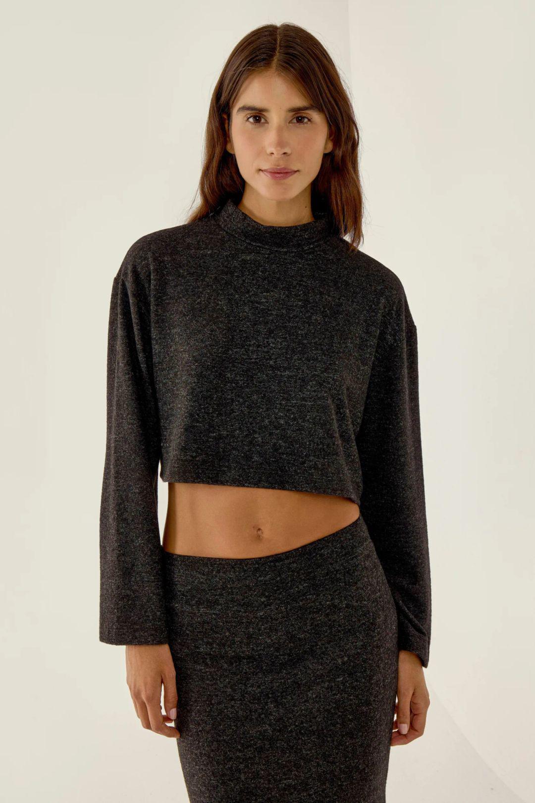 Lässige Passform Halb-Stehkragen Cropped Bluse