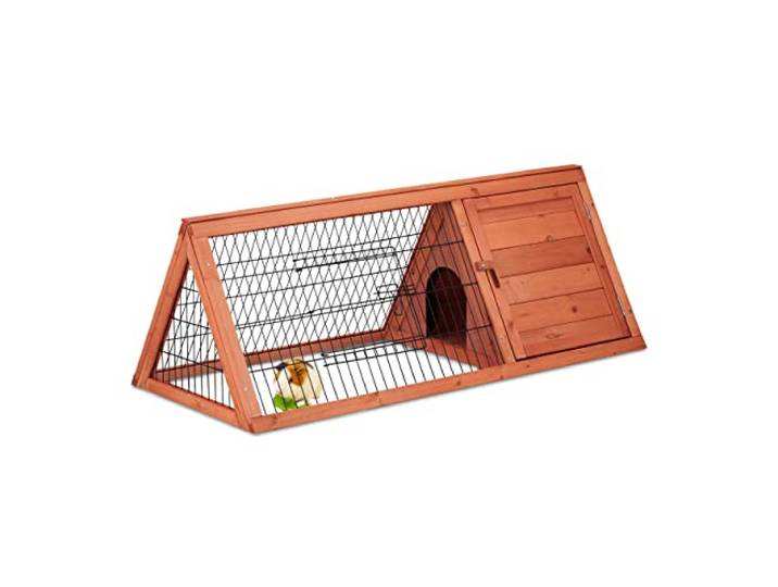 Relaxdays Hasenstall, Haus & Gehege, 2 Türen, HBT: 41x110x49 cm, Natur