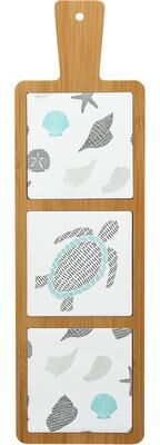 "Pavilion Beach Themed Bamboo & Ceramic Tile Trivet - 16.5"""
