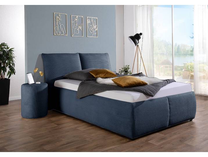 Polsterbett MAINTAL Wiesenbach, mit Cord-Bezug , blau (dunkelblau), B:168cm H:104cm L:222cm, Betten, Polsterbett, wahlweise in Härtegrad H2, H3 oder H4