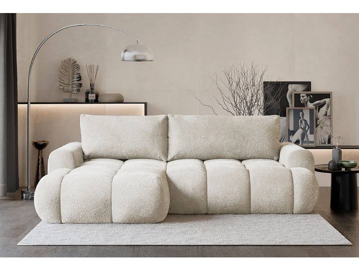 Ecksofa mit Schlaffunktion Beige/Ecru Teddystoff 264 x 80 x 155cm Longchair davorstehend links mit Schlaffunktion Modern