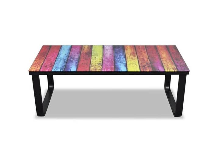 Table basse en verre trempé - GKO - Impression d'arc-en-ciel - 90x45x32 cm - Verre trempé 5 mm - Cadre en fer