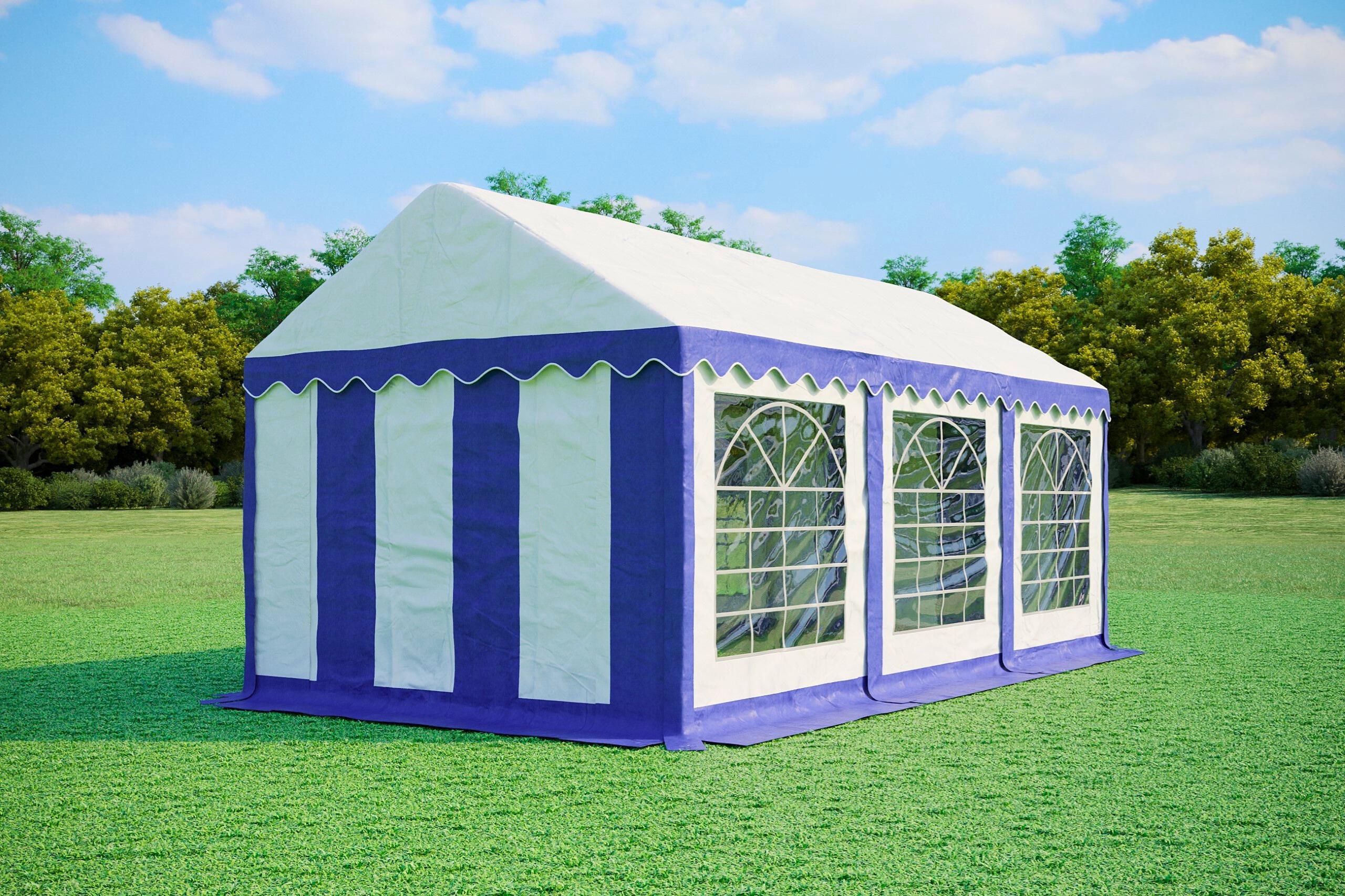 Partyzelt 3x6m - PVC PREMIUM Feuerfest - Blau und Weiß