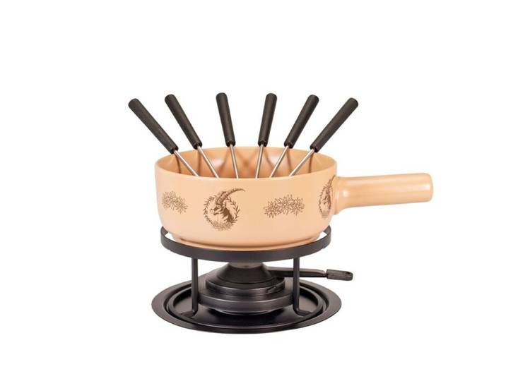 Käsefondue–Set mit Steinbockmotiv