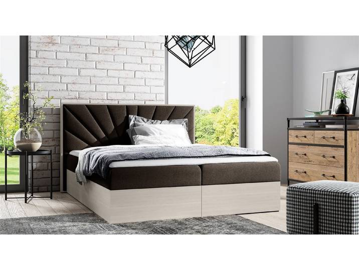 Fun Möbel Boxbett Schlafzimmerbett DAIMON in Stoff und Dunkle-Eiche-Optik (Inkl. Topper, Inkl. Bettkasten), Dunkle-Eiche-Optik
