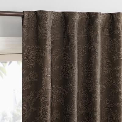 Sun Zero Briarstone Embroidered Floral Pleated Look Total Blackout Back Tab 2-Piece Curtain Panel Pair