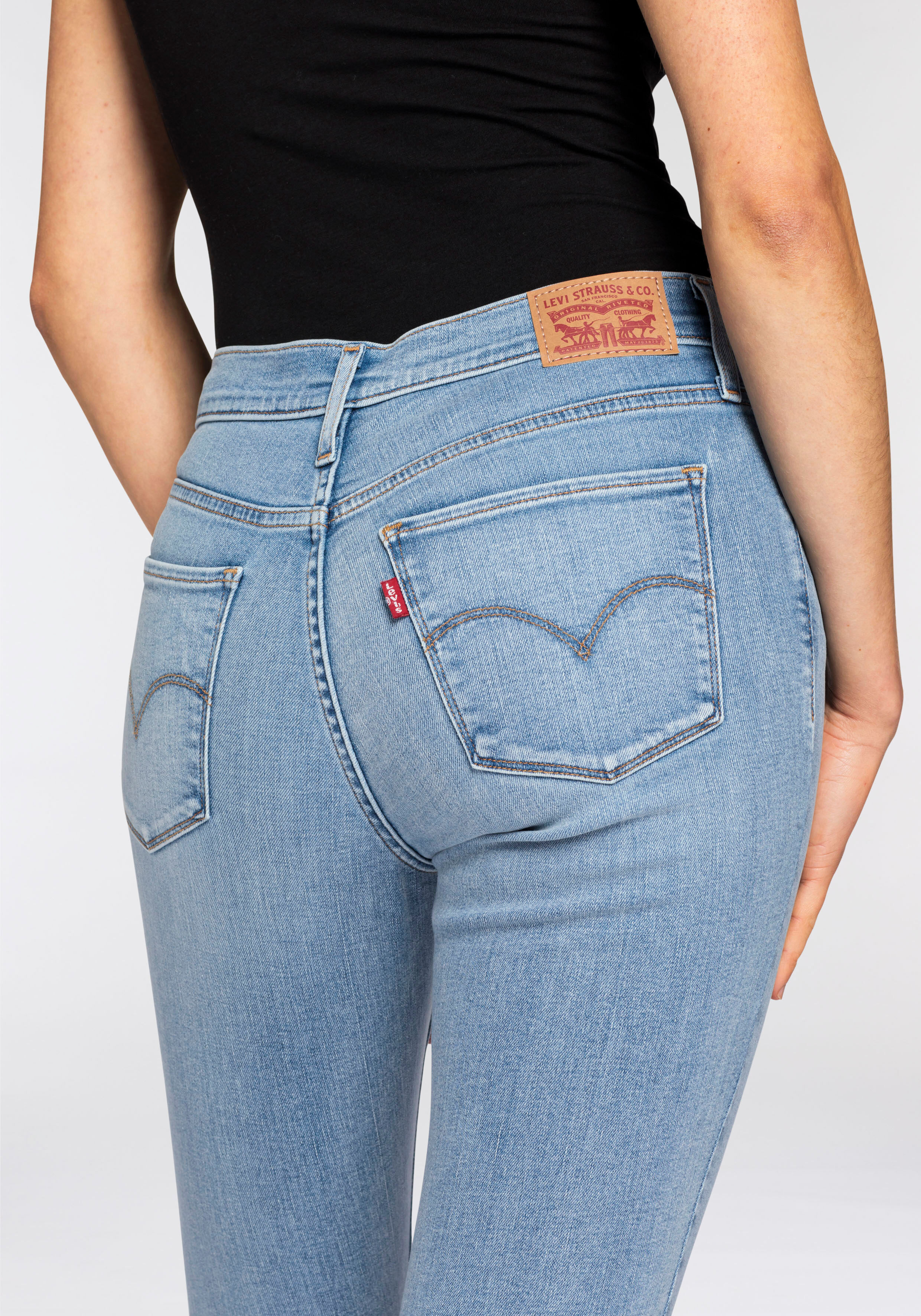 Skinny-fit-Jeans LEVI'S "310 Shaping Super Skinny", Damen, Gr. 29, Länge 30, blau (off kilter clean hem), Denim/Jeans, Obermaterial: 85% Baumwolle, 13% Polyester, 2% Elasthan, skinny fit lang, Jeans Skinny-fit-Jeans off kilter clean hem 29, Länge 30