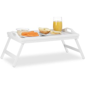 Relaxdays Serviertablett 10023232, eckig, 50x30cm, Frühstückstablett Bambus mit Füßen & Griffen, weiß