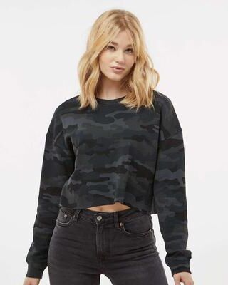 Independent Trading Co. AFX24CRP Women's Lightweight Crop Crewneck Sweatshirt in Black size 2XL   Cotton/Polyester Blend