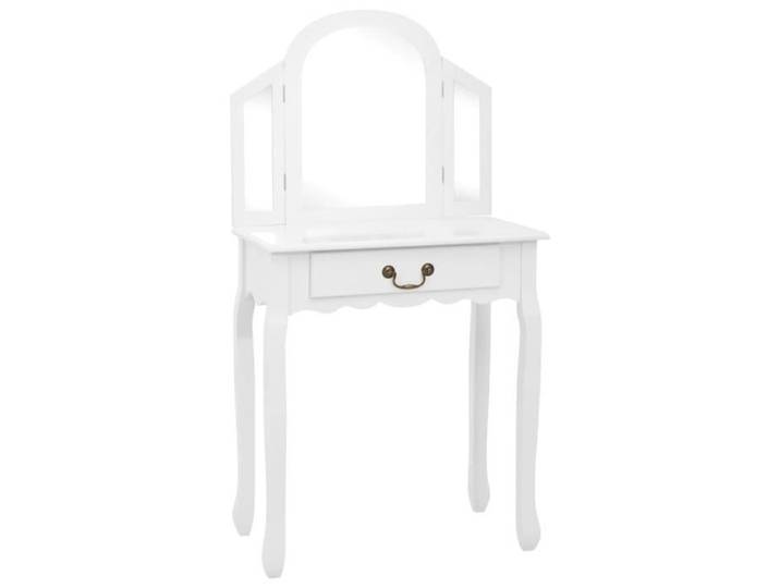 Coiffeuse et tabouret OVONNI - Blanc - Contemporain - Design - Bois de Paulownia - MDF