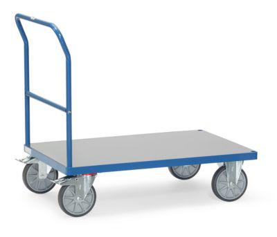 Plattformwagen fetra®, Schiebebügel, Lenk- & Bockrollen, bis 600 kg, Ladefläche aus Hart-PVC mit L 1000 x B 700 mm