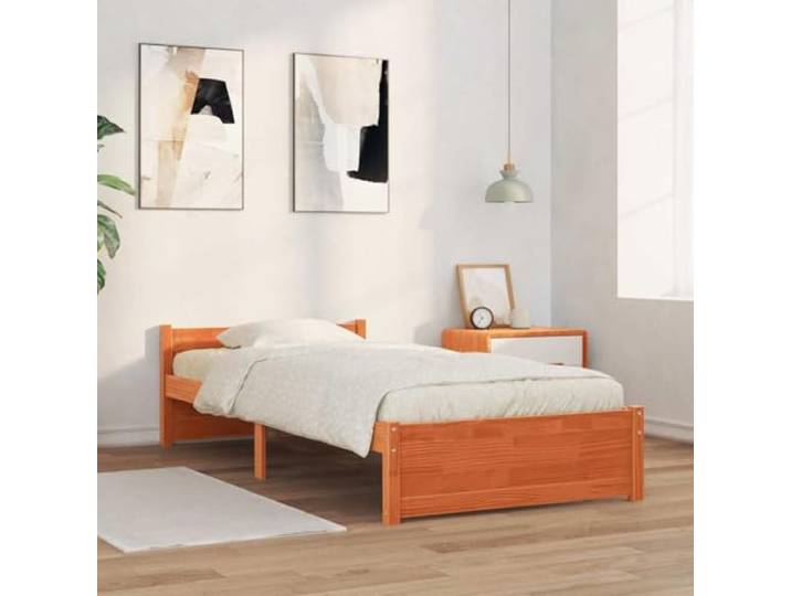 KTHLBRH Bettgestell aus Kiefernholz, 205,5 x 95,5 x 51 cm Robustes Bettgestell, modernes Design, gewachst, Braun