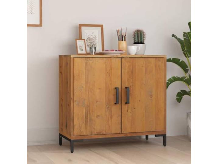 HEFZGDB Beistellschrank mit Stabiler Oberplatte und Zwei Fächern Stauraum aus recyceltem Kiefernholz - Industrieller Vintage Schrank für den Wohnbereich