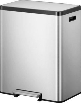 EKO Treteimer EcoCasa, Edelstahl gebürstet, fingerabdrucksicher, 2 x 30 Liter, gedämpfte Deckel, B 526 x T 373 x H 660 mm, silber