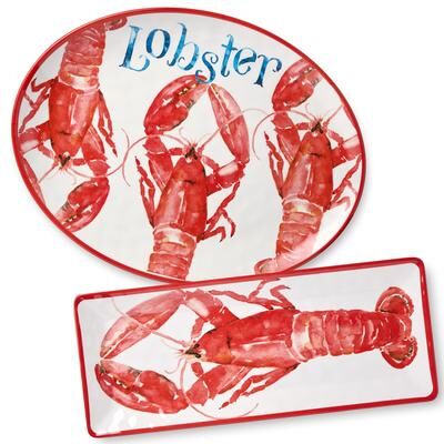 "Certified International Beach House Lobster Melamine 2pc Platter Set - 18.00""L x 13.50""W x 0.75""H"