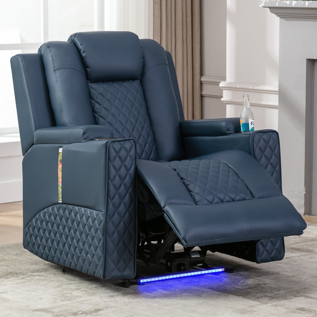 COMHOMA Elektrische Relaxstoel met LED-verlichting en verstelbare functies - Donkerblauw