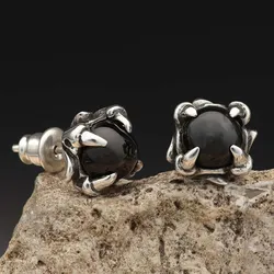 Drachensilber Ohrstecker Kralle Gothic Biker Ohrschmuck Black Star ausgefallen edel 925er Silber - Silber;Schwarz