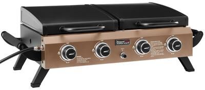 Royal Gourmet GD4002TPY 4-Burner Portable Tabletop Grill & Griddle Combo with Hood, 40,000 BTU, Bronze Gold