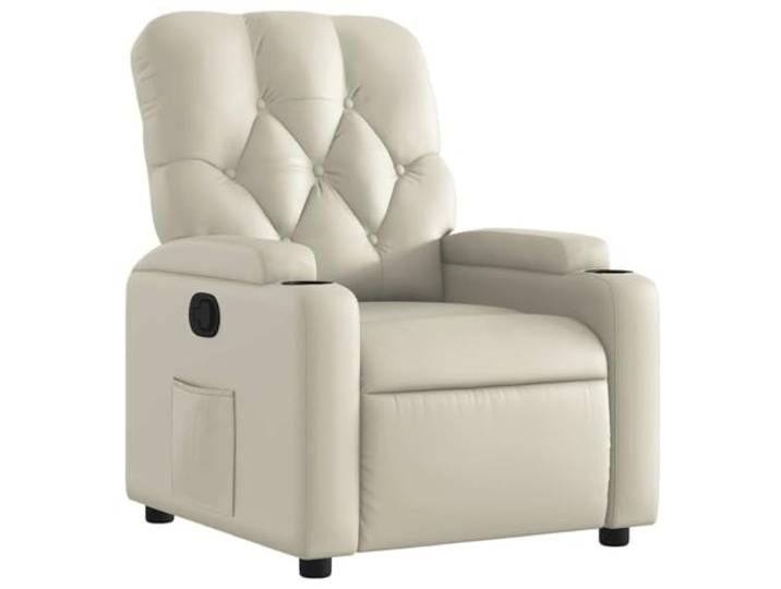 Heofavd Relaxsessel Manuell Liegesessel mit Becherhalter Kunstleder Creme