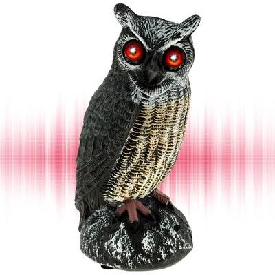 Inspired Finds Solar Owl Bird Deterrent With Sound And Light Waterproof Garden Scarecrow red Feather