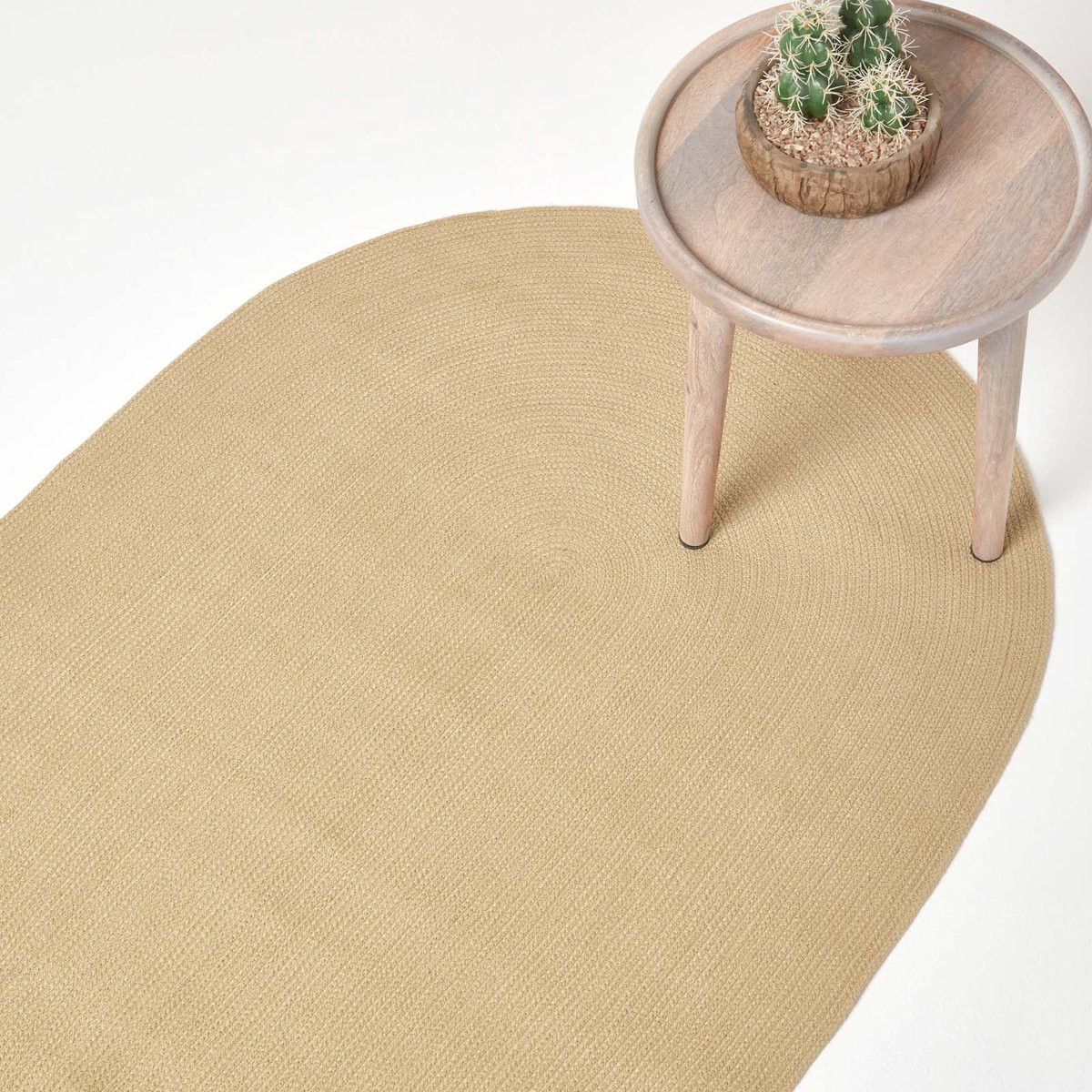 Homescapes Ovaal handgeweven katoenen vloerkleed beige, 60 x 90 cm